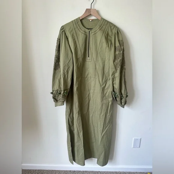 Johanna Ortiz Dancing In Rio Embroidered Cotton Midi Long Dress Green Size 8 - Picture 4 of 10